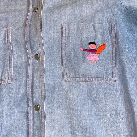 SOLD 🔥60s VINTAGE WESTERN EMBROIDERED PEARL SNAP DENIM - Picture 4 of 6